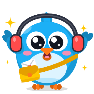 Pip, a cheerful blue bird, waving
