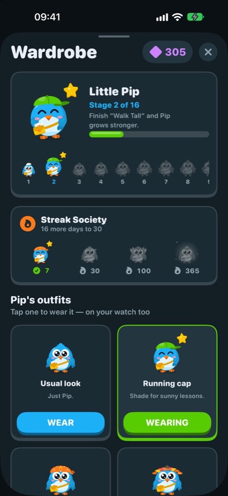 Pip's wardrobe with outfits